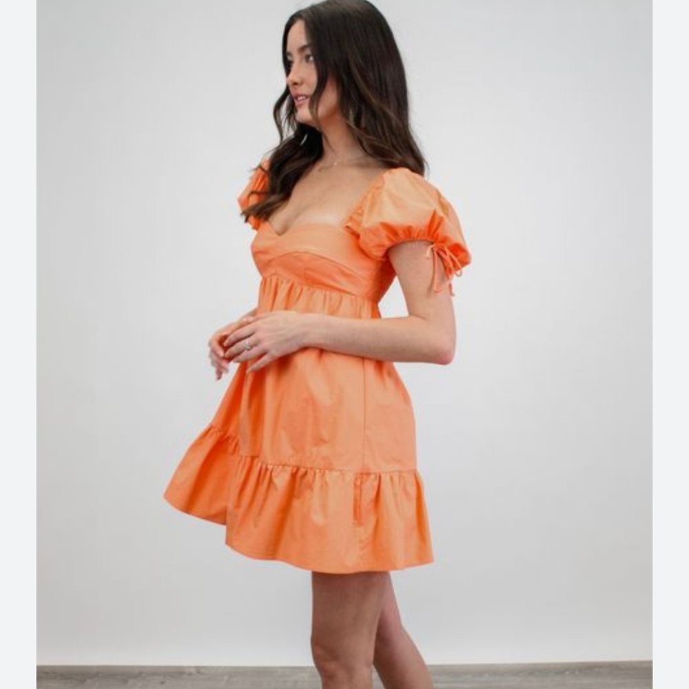 Orange Sweetheart Puff Sleeve Mini Dress